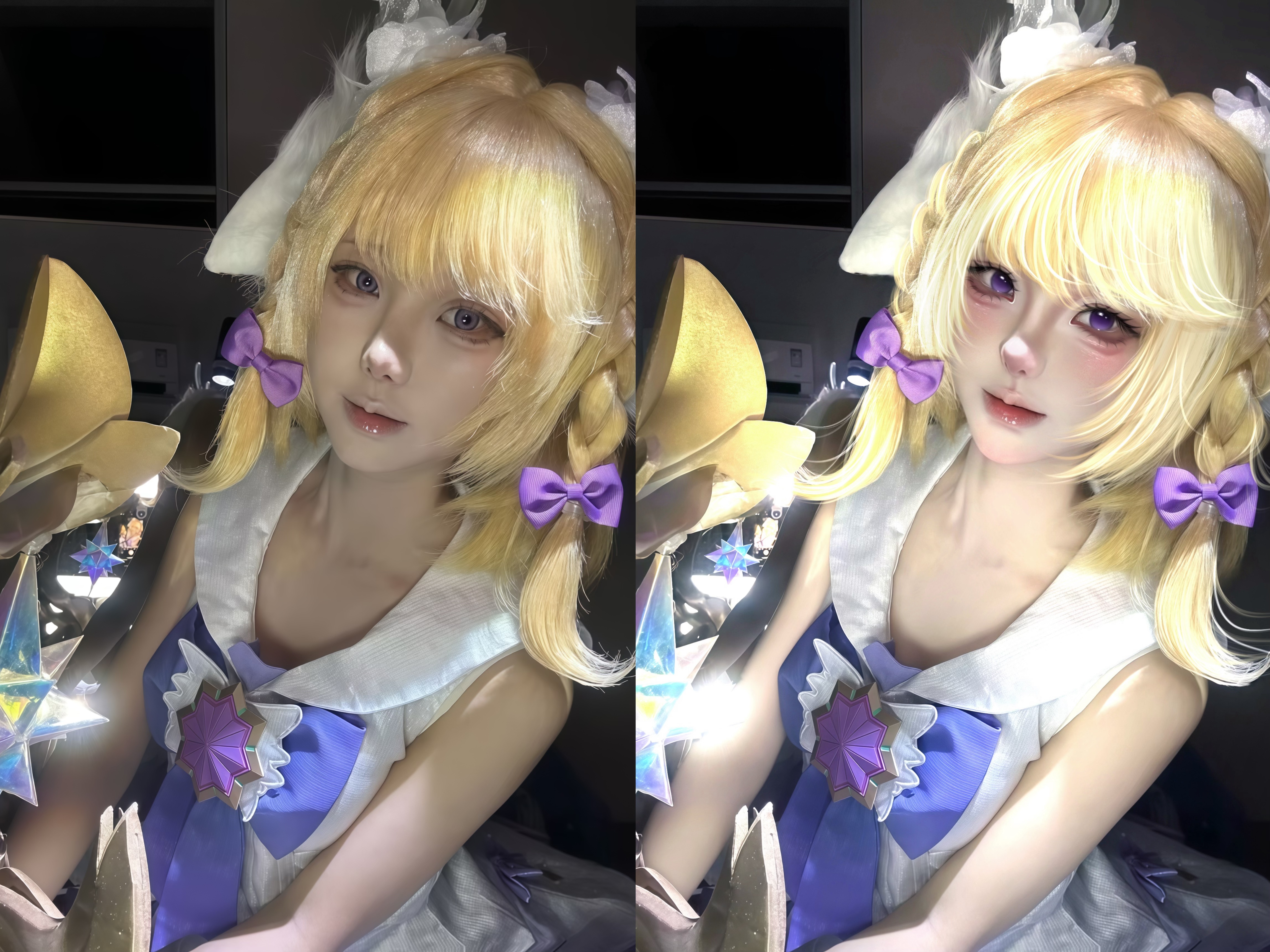金发魔法少女 Cosplay 修图前后对比