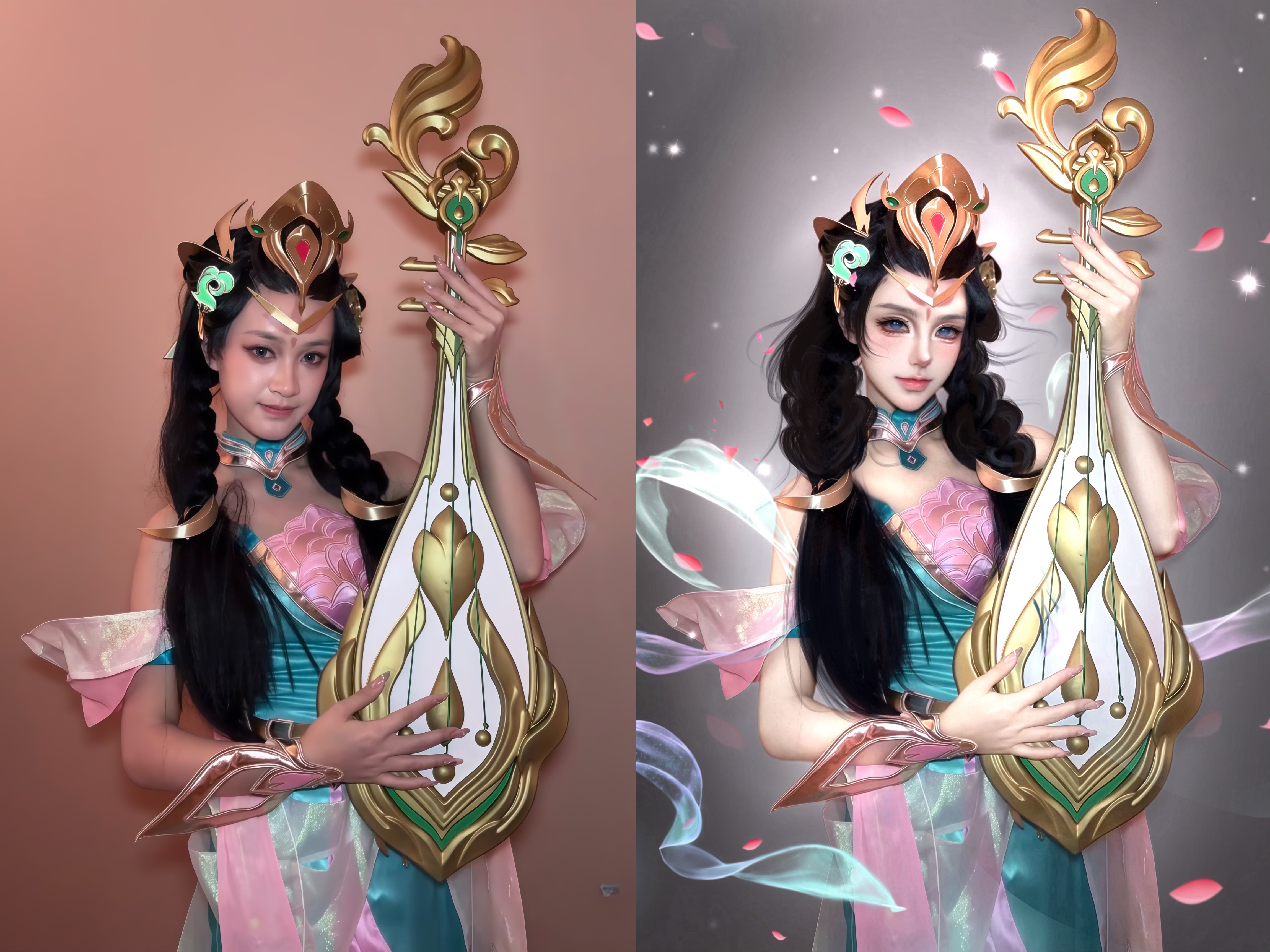 古风法器角色 Cosplay 修图前后对比